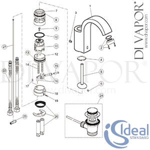 Ideal Standard Glance Basin Mixer Rim Mounted SL Spare Parts - IDL DV 221